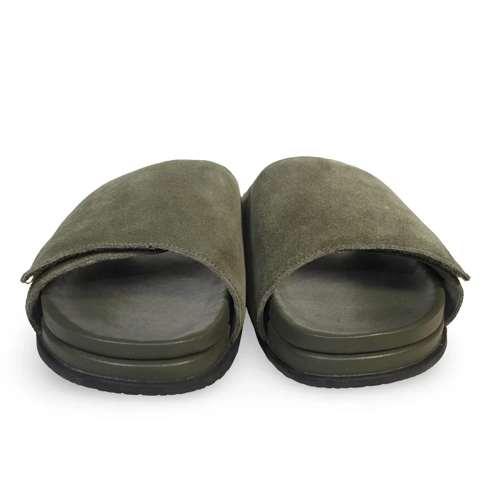 Commbi The Ollie Slide Sandals Army Olive Green Suede Mens 10 Womens 12 EU 43